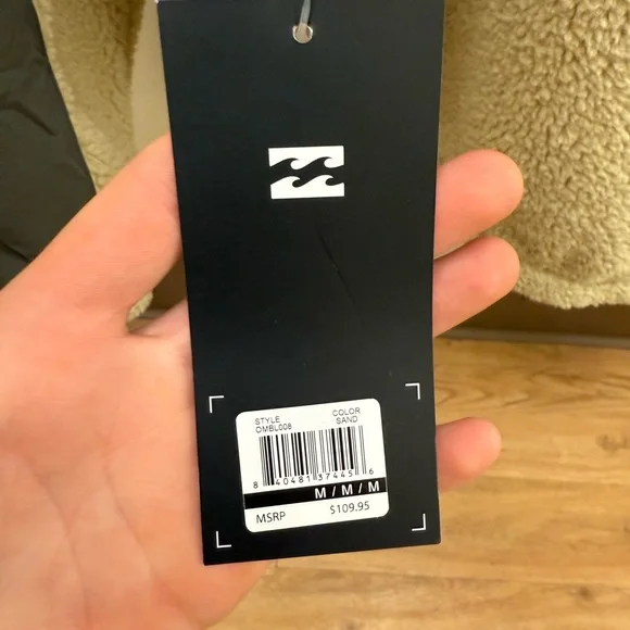 Billabong Beige Sherpa Jacket with Olive Trim - Picture 4 of 4